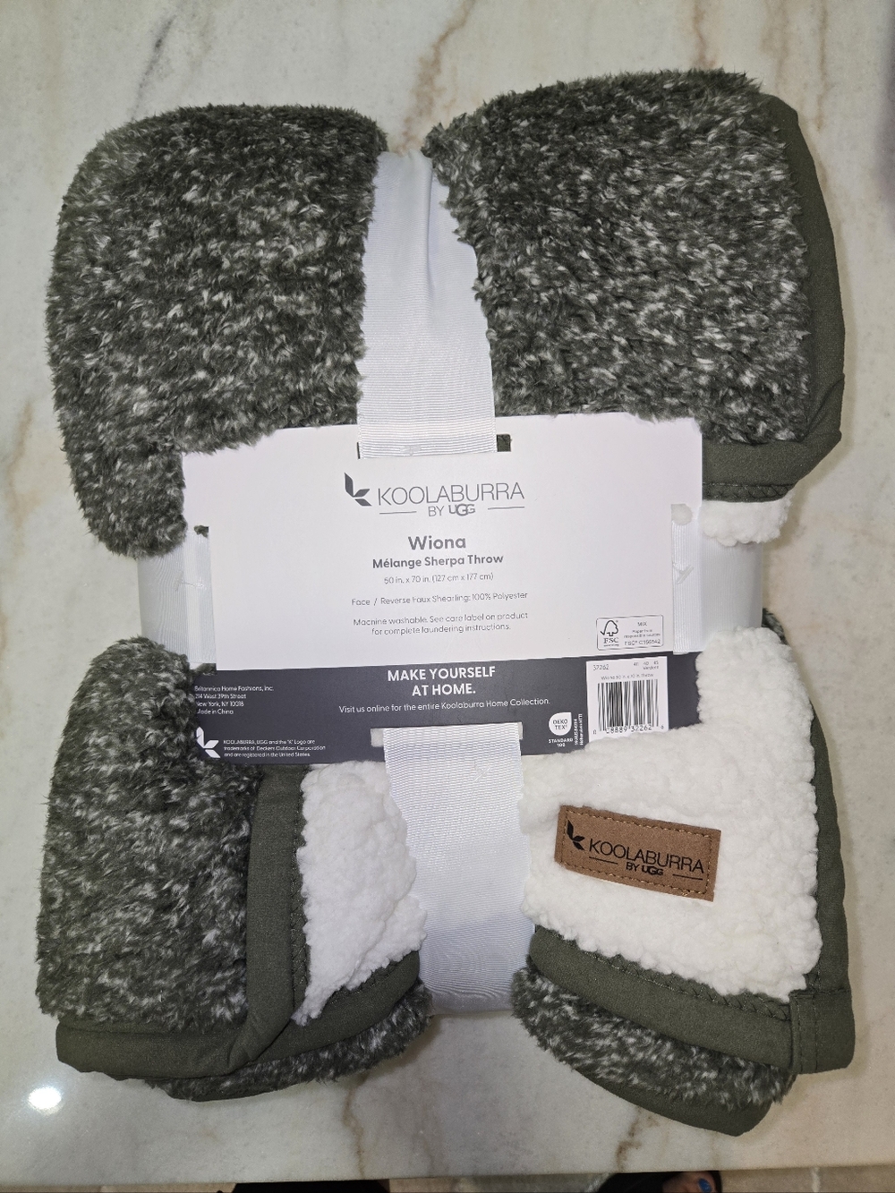 Koolaburra by Ugg Wiona Sherpa Throw - Green & White - BNWT